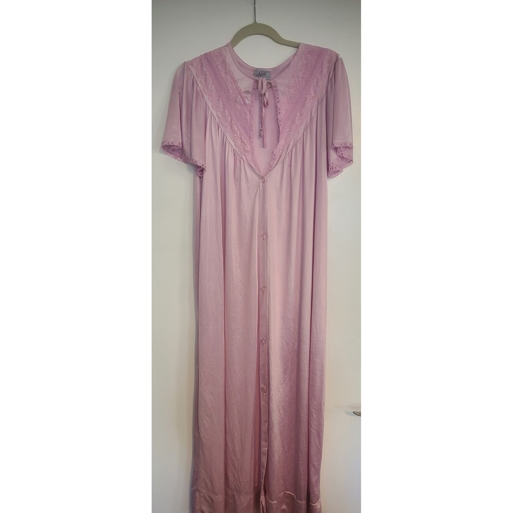 Da Notte Vintage Pink Lace Nightgown Maxi Button Front Long Romance  Robe